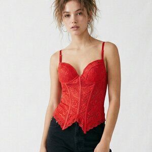 Curve Necessities Tank Red Lace Ribcage Indie Sleeze Whimsigoth Grunge M